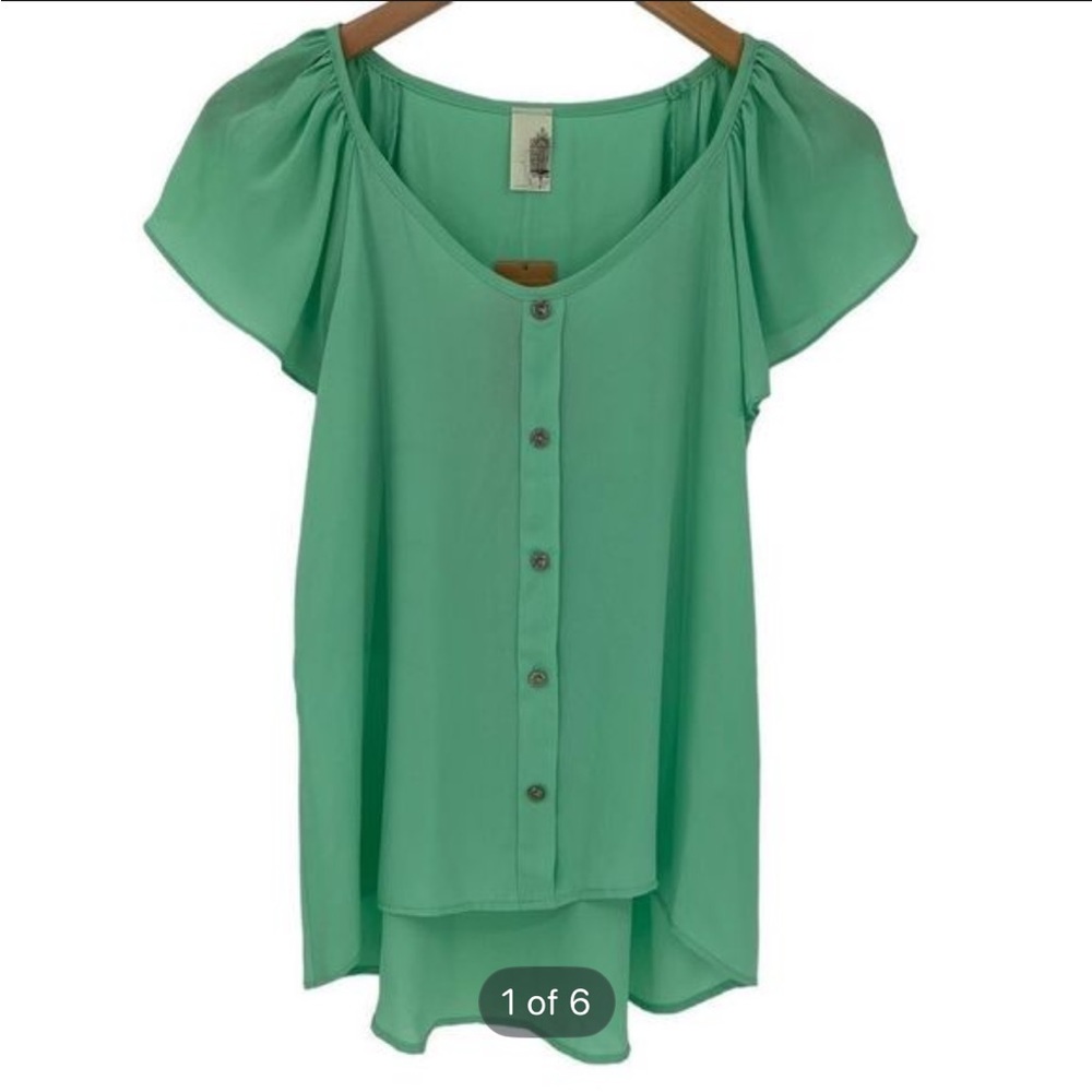 *NWT Francesca's Flutter Sleeve Button Front Scoop Neck Blouse Mint Women Size 2